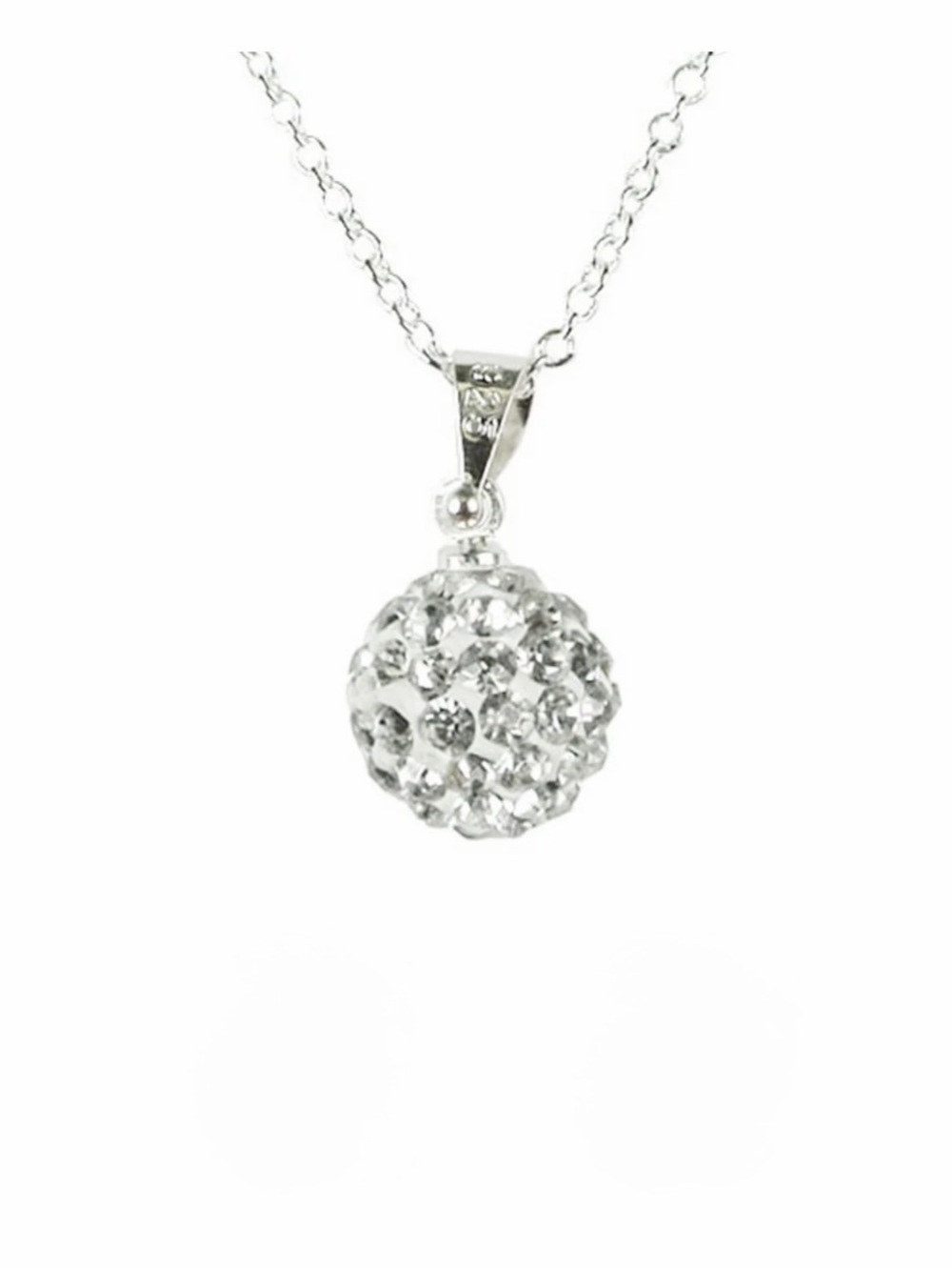 Crystal Pave Ball Pendant Necklace - Silver